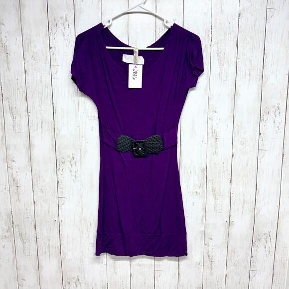 Chocolate Dress Women Chest 29" Small Purple Belted Scoop Neck Short Sleeve Mini - Picture 1 of 4